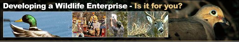 Developing a Wildlife Enterprise - Header Image with images of hunters and various wildlife.