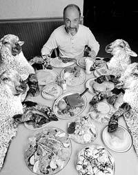 Fred dines with his sheep